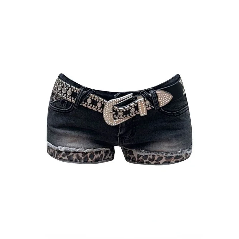 

American Style Washed Retro Leopard Print Shorts 2025 Sumemr New Denim Shorts for Women Y2k Sexy Slim Fit Bodycon Jean