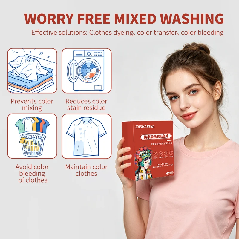 CASHAREYA Color Catcher Sheets 50/100Pcs Laundry Dye Trapping Paper Anti Color Bleeding for Washing Machine Protect Mixed Loads