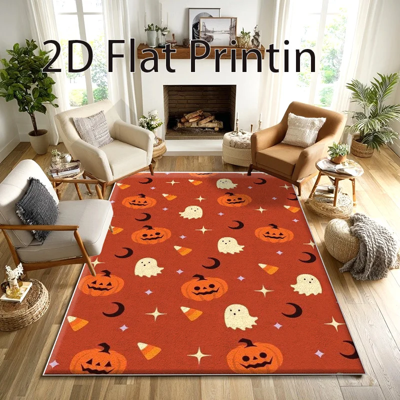 VIKAMA Pumpkin Ghost Halloween Rug,Non‑Slip Floor Mat,Candy Corn Moon Star Carpet for Entryway Living Room Home Decor Rug
