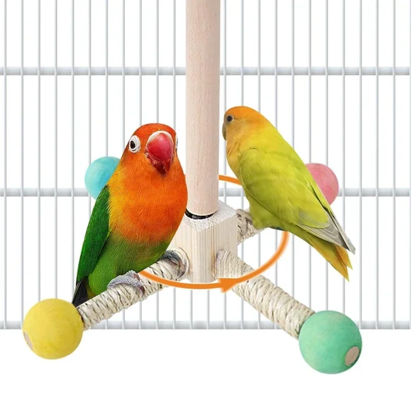 Bird Toys Parrot Interactive Playtime Stand Wooden Swing & Chew Toy Rotating Windmill Design Platform For Birds Play Exercise