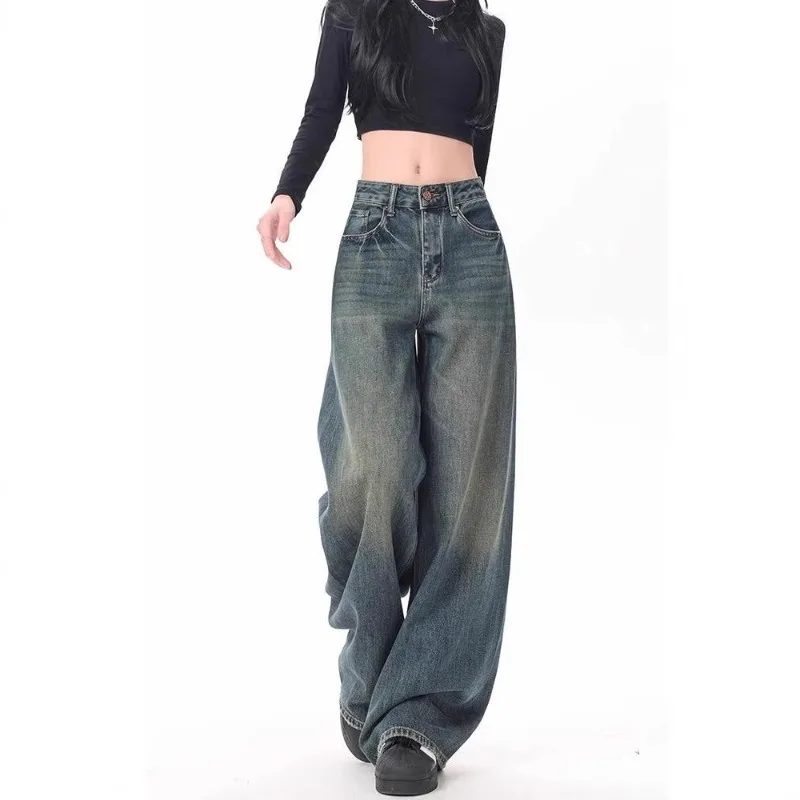 New High-waisted Wide-leg Jeans for Women Loose Slimming Straight-leg Pants Lazy Drape High Appearance Level Floor-length Pants