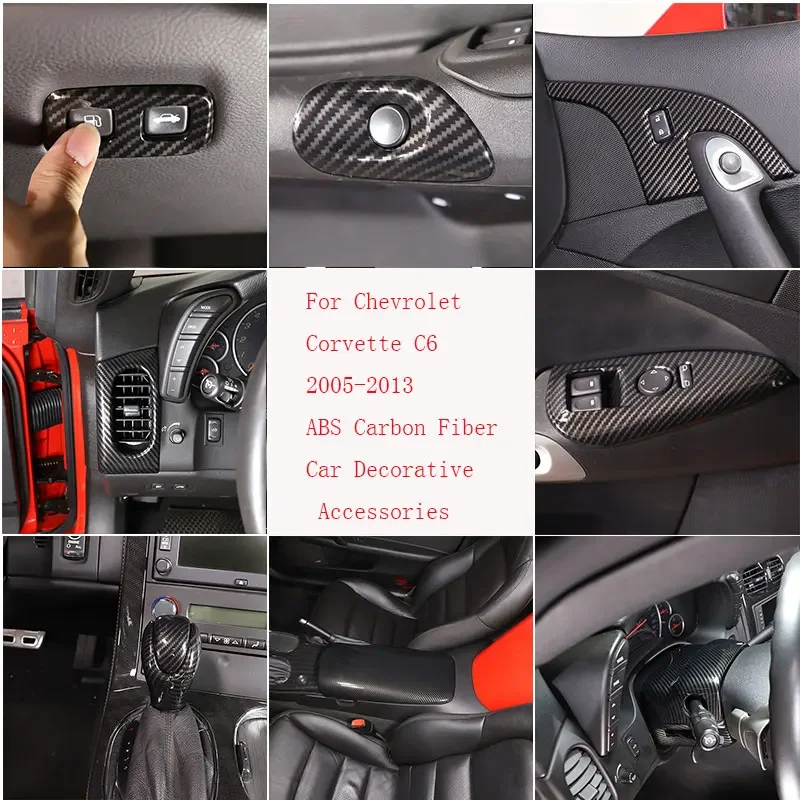 

For Chevrolet Corvette C6 2005-2013 ABS Carbon Fiber Car Glass Lift Frame Armrest Box Protective Cover Sticker Car Accessories