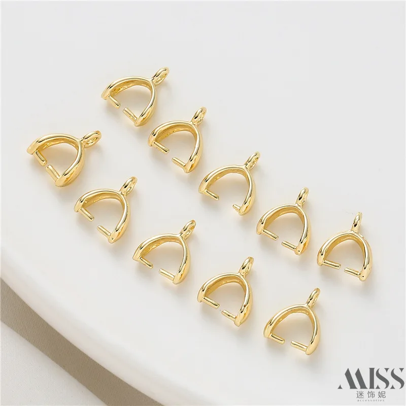 Copper 18K Real Gold Melon Seed Buckle Crystal Clip Buckle Half Hole Bead Holder Jade Pendant Buckle DIY Accessories Keychain