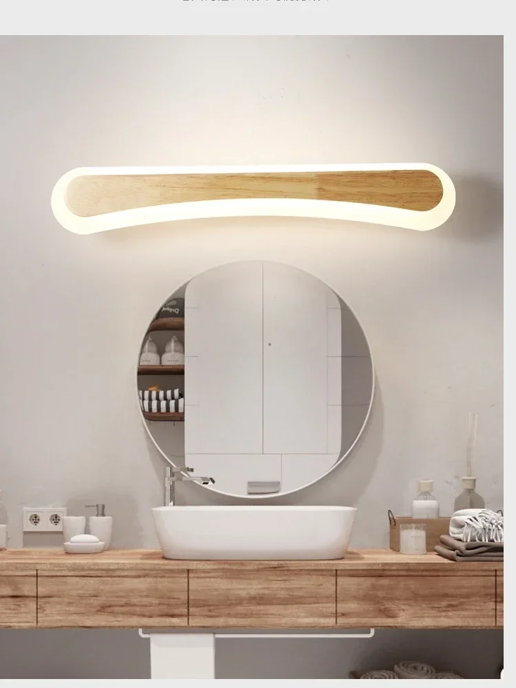 Mirror headlight Japanese long dressing table fill light bathroom mirror cabinet LED light Nordic solid wood bedside wall lamp