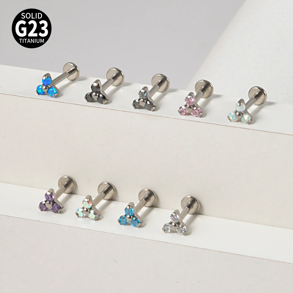 1 قطعة G23 التيتانيوم مثلث Labret تشيكوسلوفاكيا الزركون الأذن الزنمة الغضروف شقة القرط Daith ثقب داخليا الموضوع مجوهرات للجسم