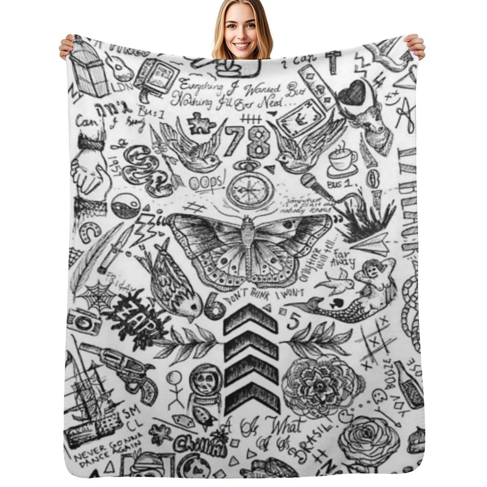 

1D's tattoos Throw Blanket Beach Sofa Throw bed plaid Multi-Purpose Blankets