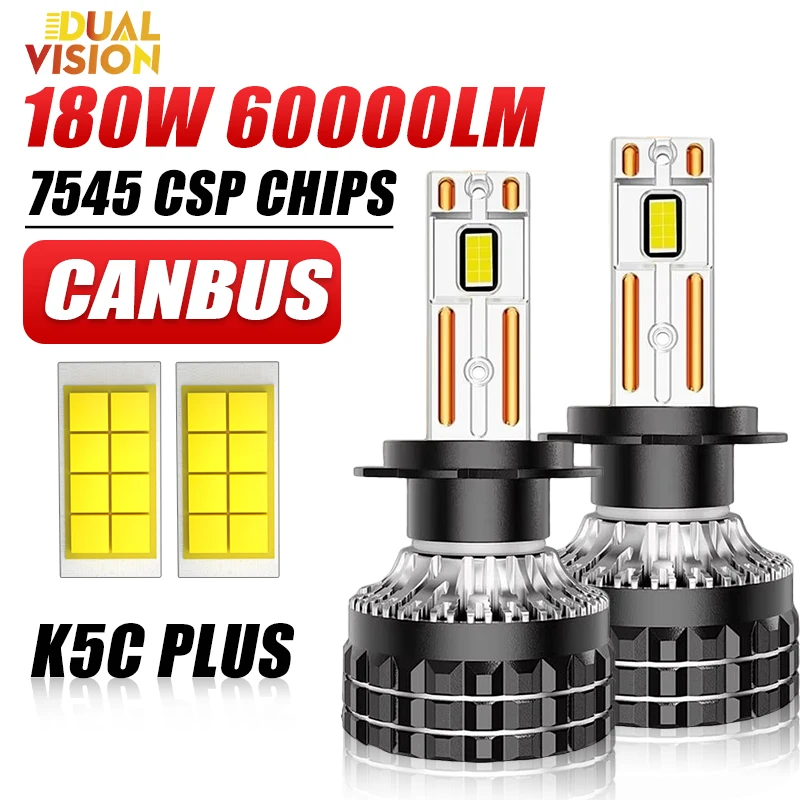 Faróis LED K5C H7 Canbus H1 H4 H11 9012 HIR2 H8 H9 9005 9006 HB3 HB4 6000K com Chips CSP 5570 12V Lâmpada Automotiva Canbus Lâmpada de Neblina 2 Peças