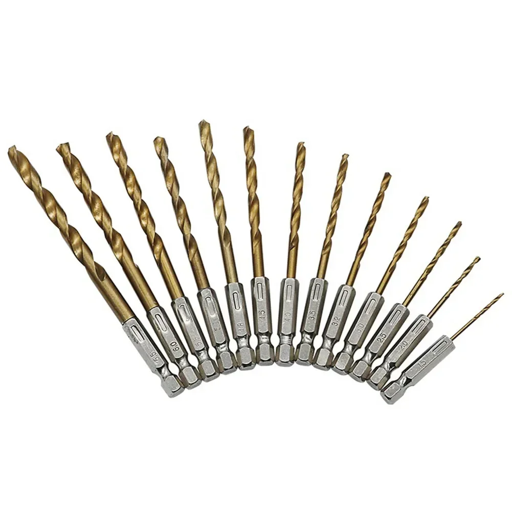 13Pcs Drill Bit 1/4\'\' Hex Shank 1.5-6.5mm Head HSS For Wood Aluminum Thin Iron Drilling Punching Electric Drill Power Tool Parts