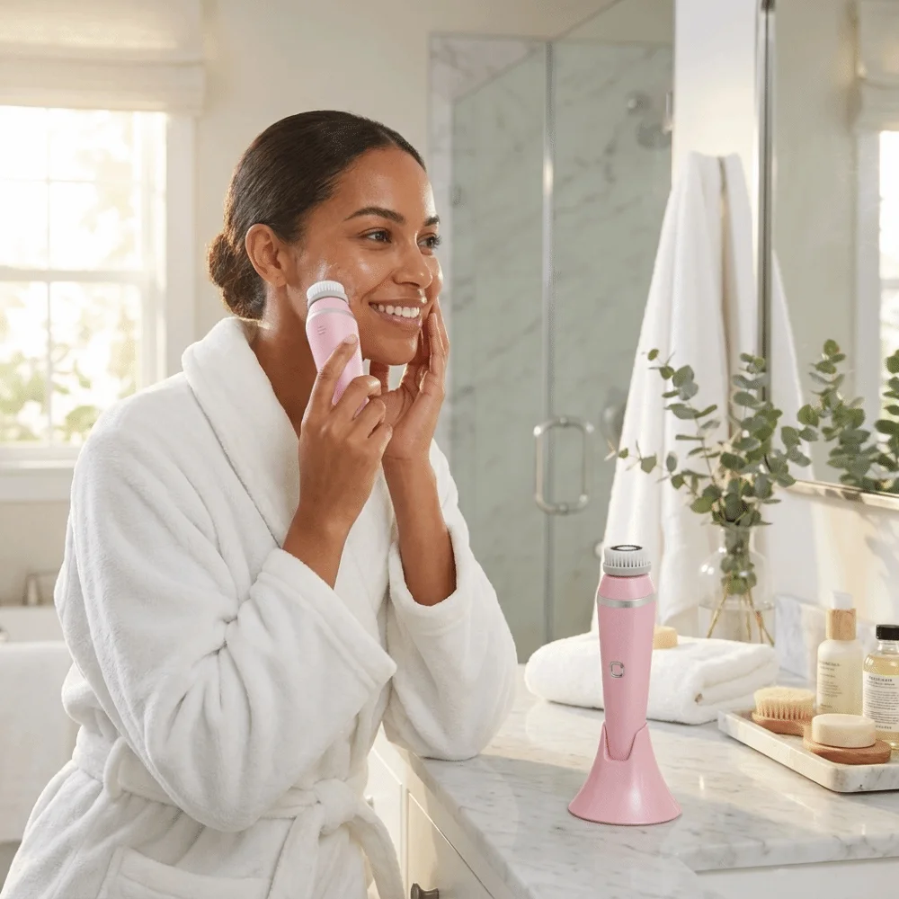 Silicone Electric Facial Cleansing Brush 4 Replaceable Brush Heads Ultrasonic Face Cleansing Device Deep Cleaning Genttle