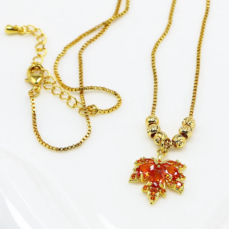 Red Maple Leaf Gemstone Necklace Earrings Fashionable, Exquisite, Elegant and Stylish Charm Earrings view 6