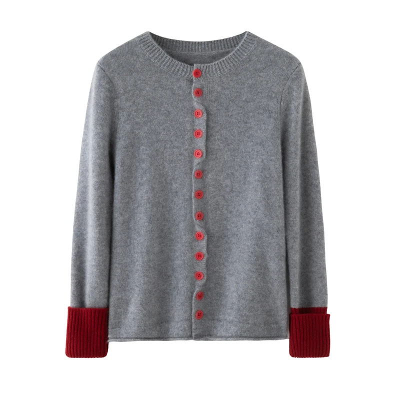 시크 여성 100% 캐시미어 가디건 컬러 프레피 스타일 블로킹 슬리브 캐시미어 스웨터 가을 겨울 기본 소프트 가디건 코트