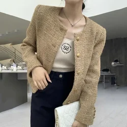 Lucyever Korean Fashion Tweed Short Coat Women Autumn with Pocket Single Breasted Jacket for Woman Elegant Streetwear Outwear