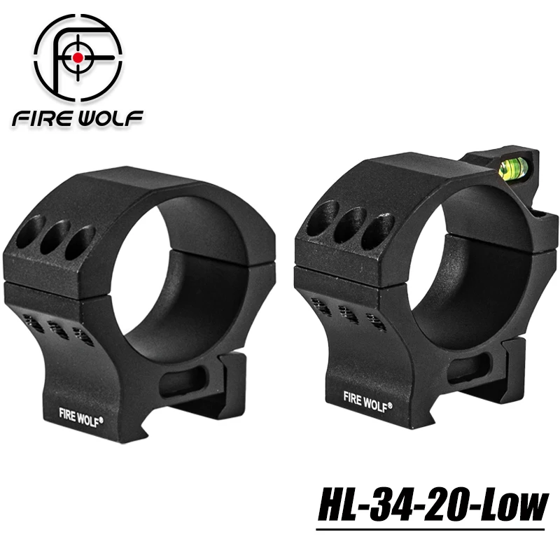 FIRE WOLF 2PCS 34mm Scope Rings with Built-in Bubble Level Low Profile 20mm Dovetail Rail Mount