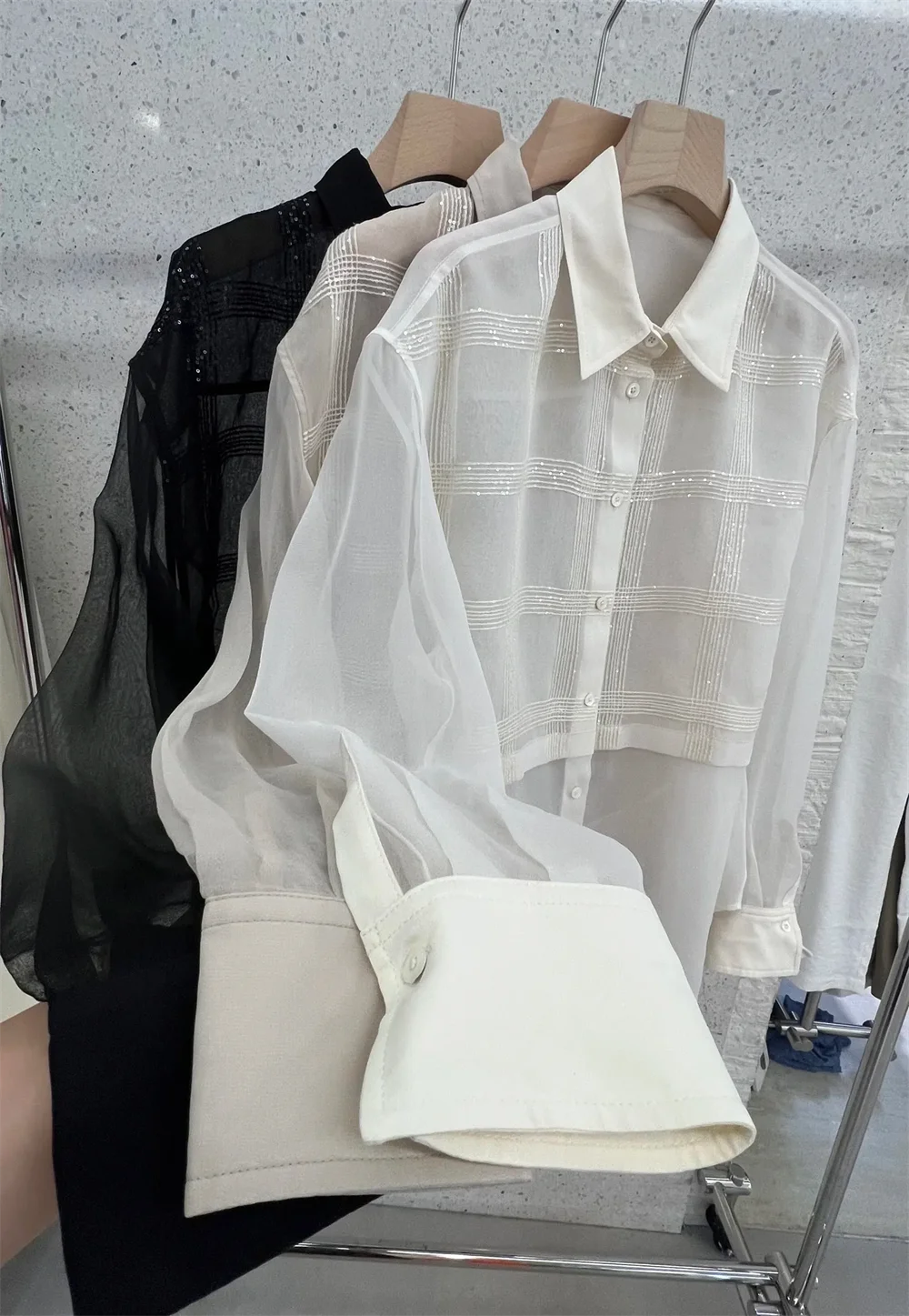 

Women's Summer Sequin Striped Shirt Tie-Waist Loose Blouses And Shirts