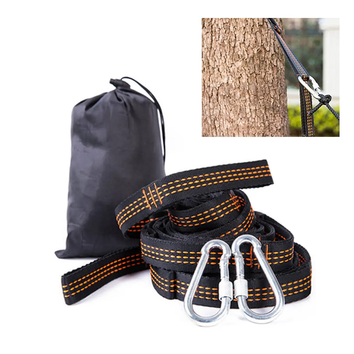 

2 шт. ремней для подвесных качелей, высокопрочные нейлоновые, регулируемой длины, с карабинами, простая установка, портативное снаряжение для улицы, оранжевые