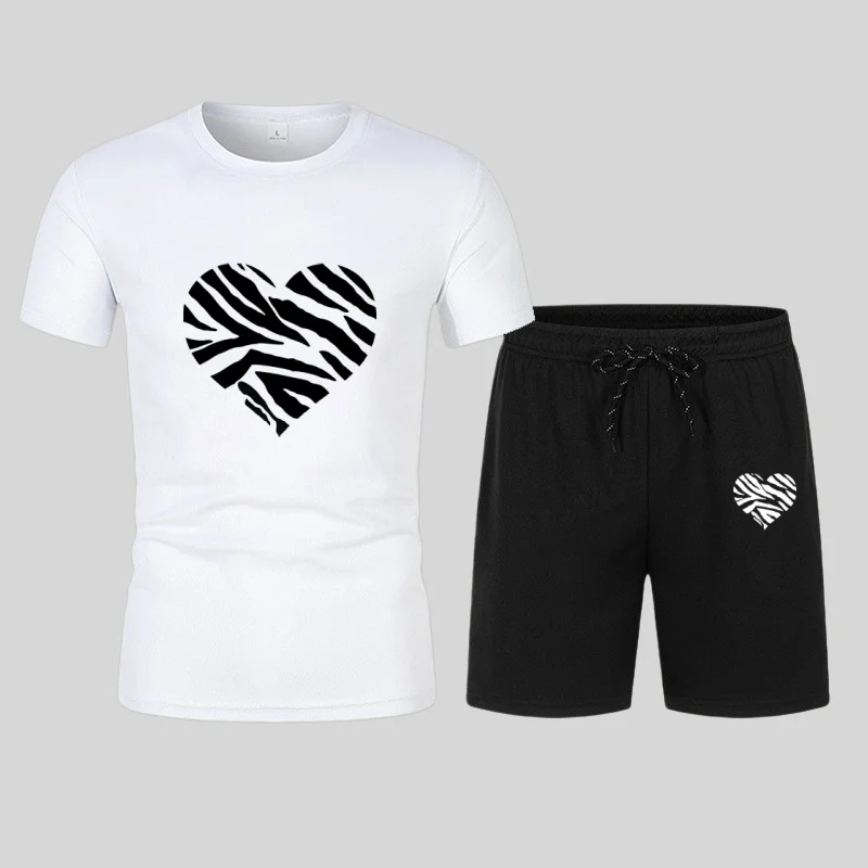 New men's summer fitness sportswear, a two-piece set including short-sleeved T-shirt and shorts, comfortable and breathable casu
