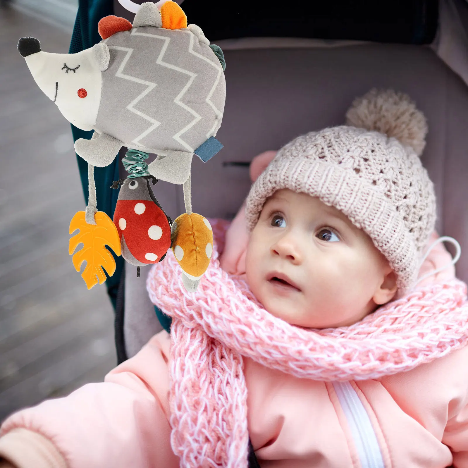 Stroller Hanging Rattle Baby Pull Bell Animal Design for Car Seat Infant Exploration Visual Sensory Development