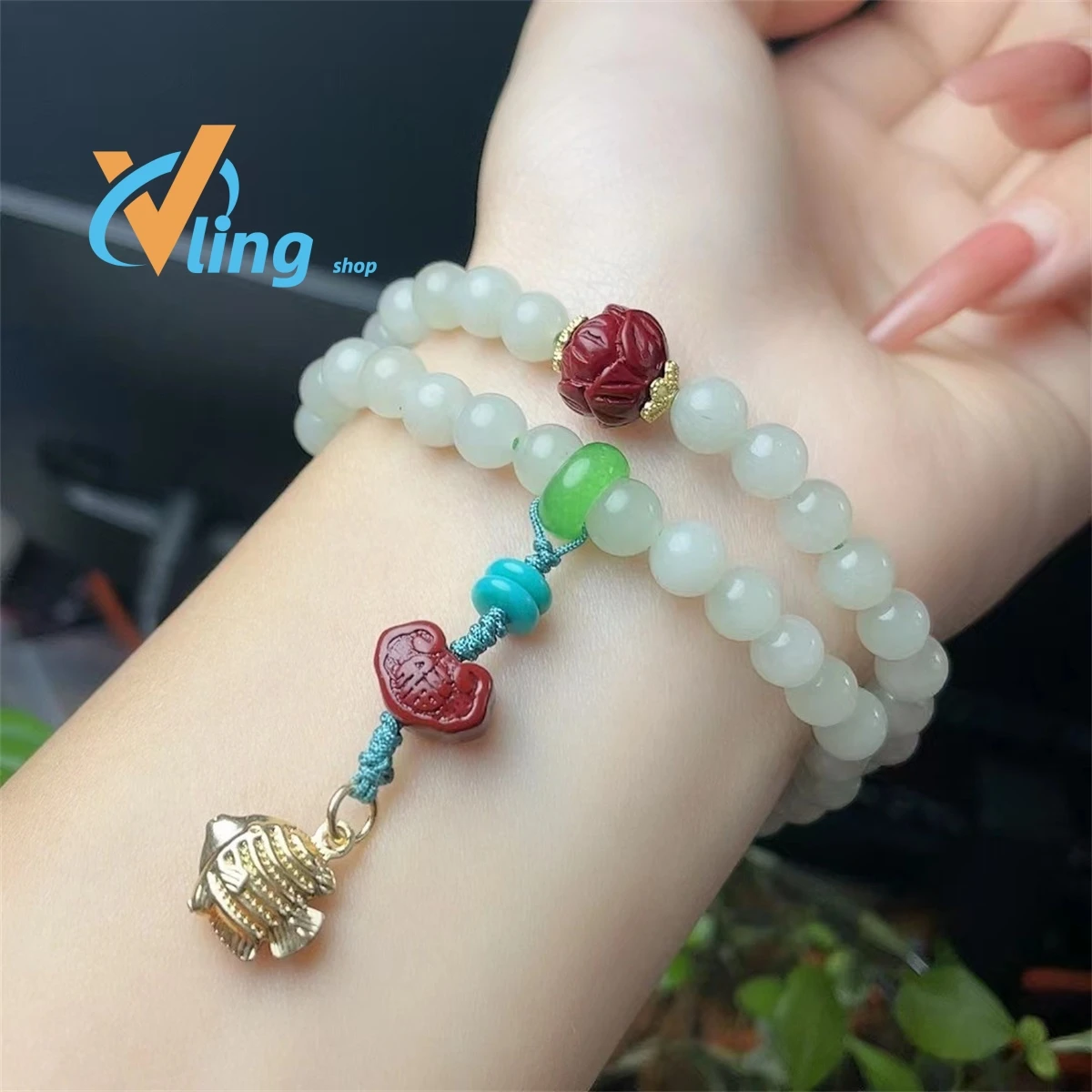 

Inner Mongolia She Taicui Multi Loop Handstring Han Suit Tassel Hand Twist Ancient Style Literary Playful Men's Women108 Jade