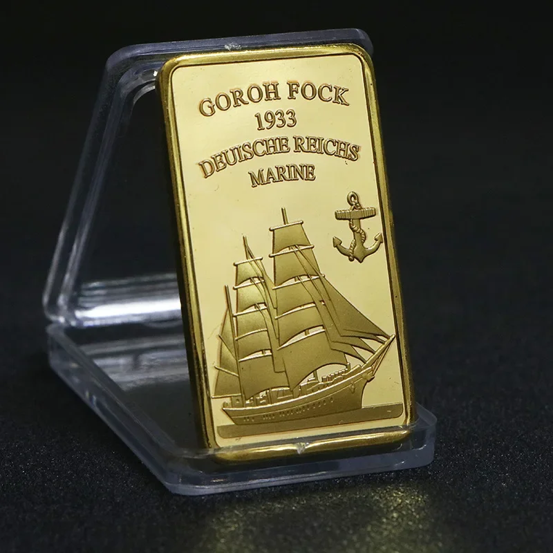 1 Pcs German Coins Sailboat Gold Plated Gold Coin Gift Commemorative Coins Square Gold Bar Golden Coin Collectibles Copy