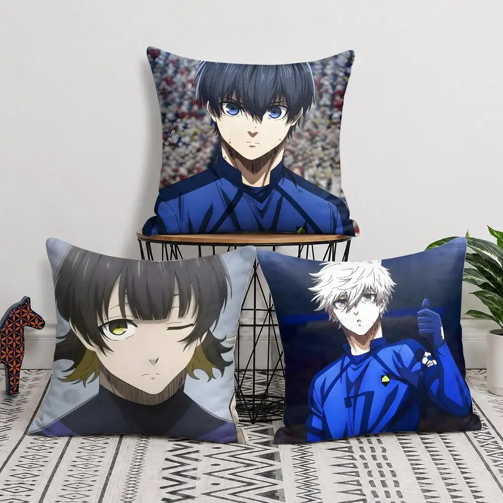 B-Blue L-Lock Isagi Yoichi Cushion Cover Natural Linen Organic Fabric Double-Sided Printing Sofa Home Decor Gift Pillow Cover