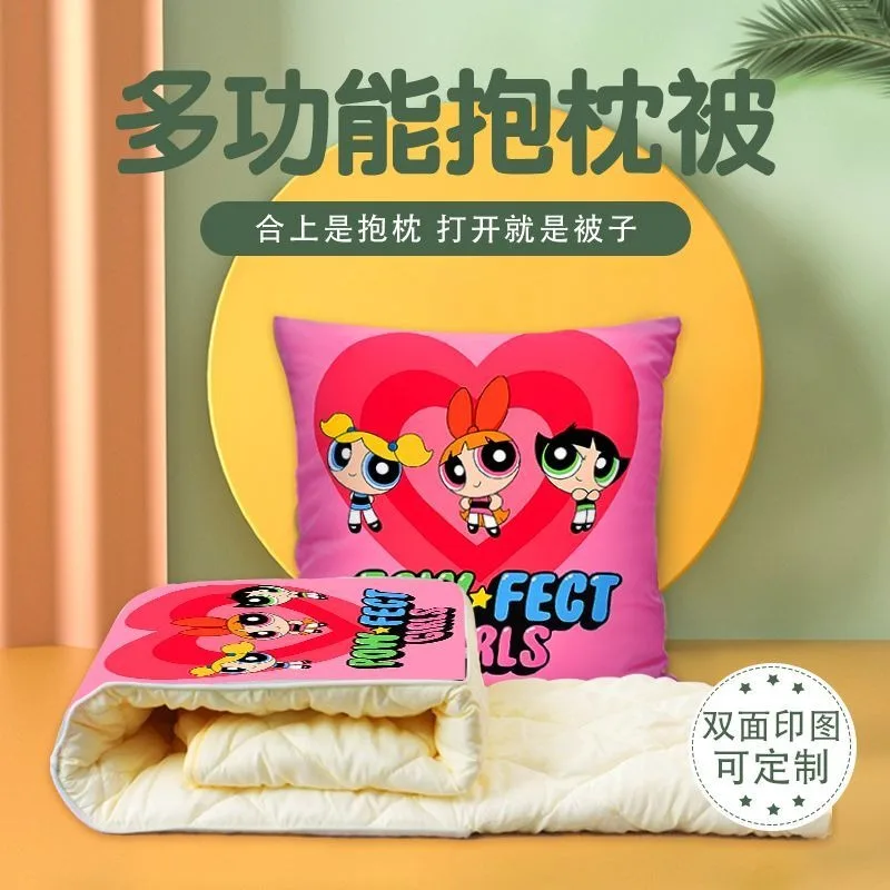 The Powerpuff Girls-almohada bonita de anime, colcha dos en uno para oficina, cómoda y suave, creativa, para el almuerzo, regalo de vacaciones