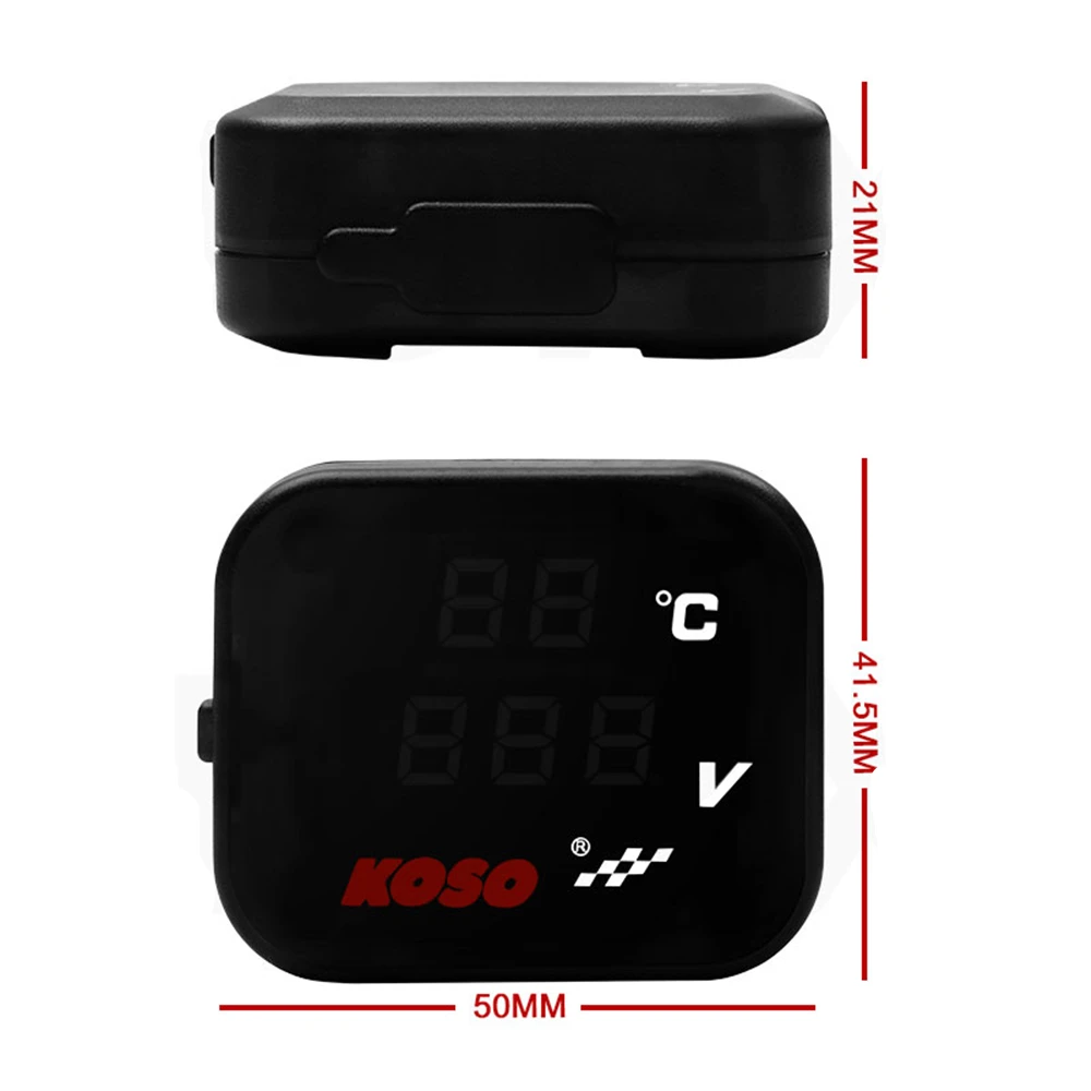 KOSO – jauge de température de culasse universelle pour moto, volt de température de cylindre, téléphone, chargement USB, Mini compteur numérique LCD 3 en 1