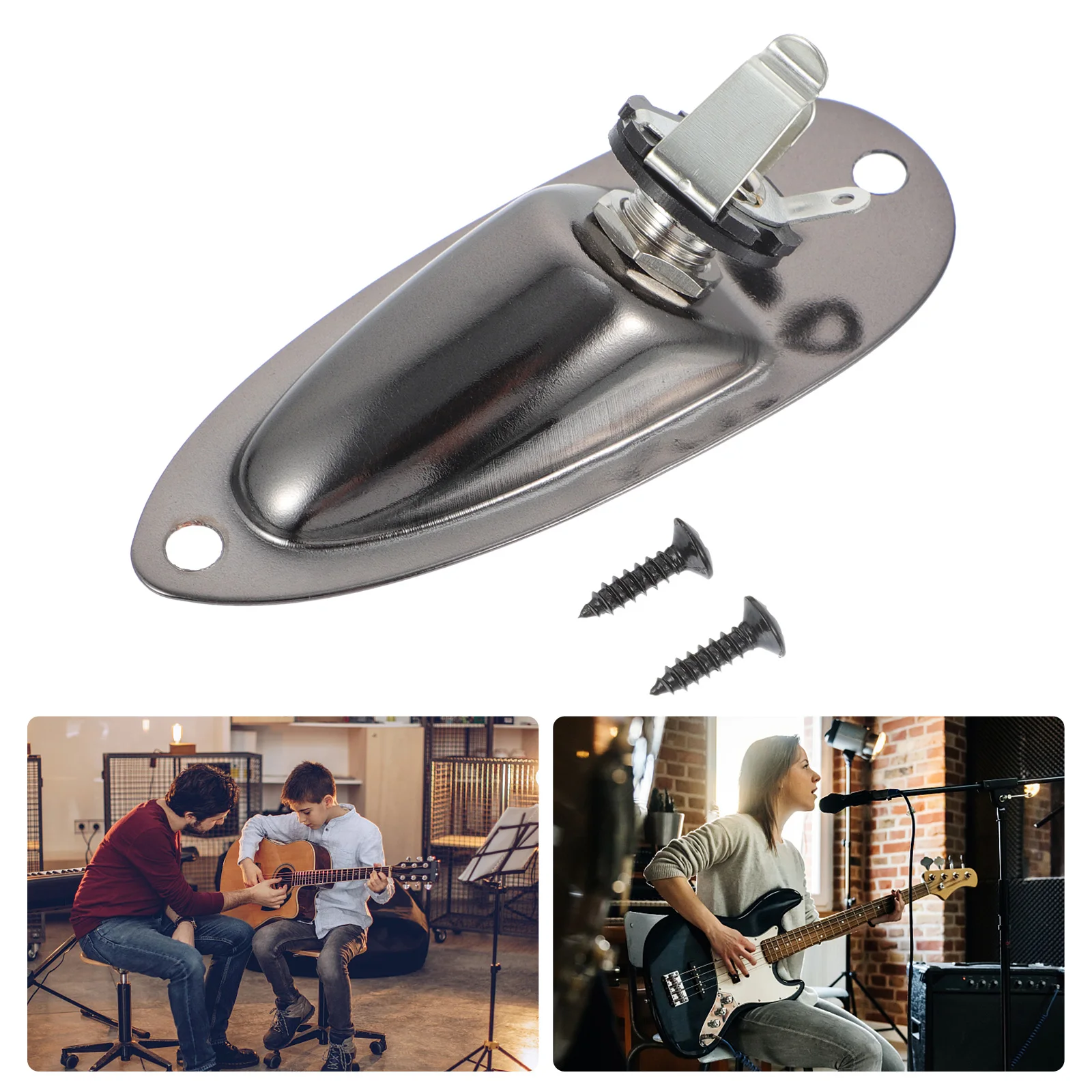 

1/4 Inch 6.35Mm Guitar Jack Socket Output Input Plug With Jack Plate Screws For Electric Guitar Bass Black Steel Copper Durable