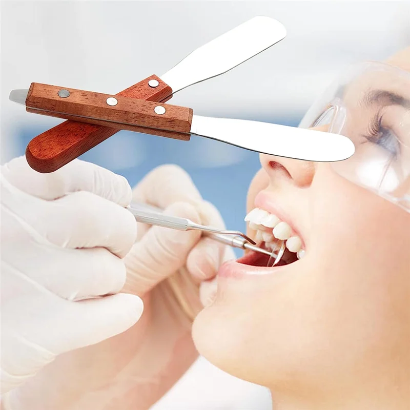 ABKO-Dental Lab 8-дюймовый шпатель из нержавеющей стали, гипс, выравнивание воска, инструмент для смешивания с деревянной ручкой