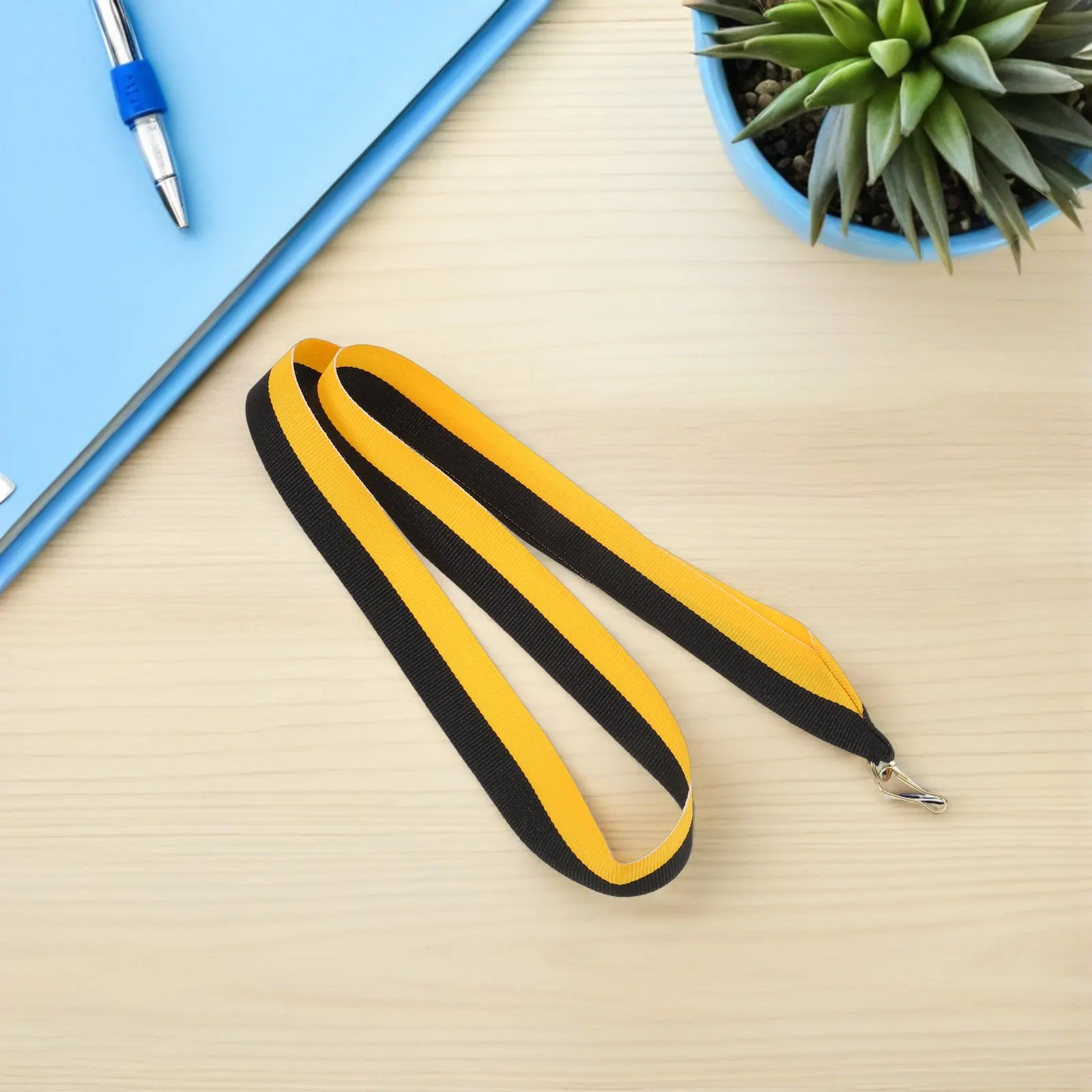 20Pcs Medal Lanyards Snap Clip Yellow Black Striped Award Ribbons Sports Competitions Meetings Party Neck Straps