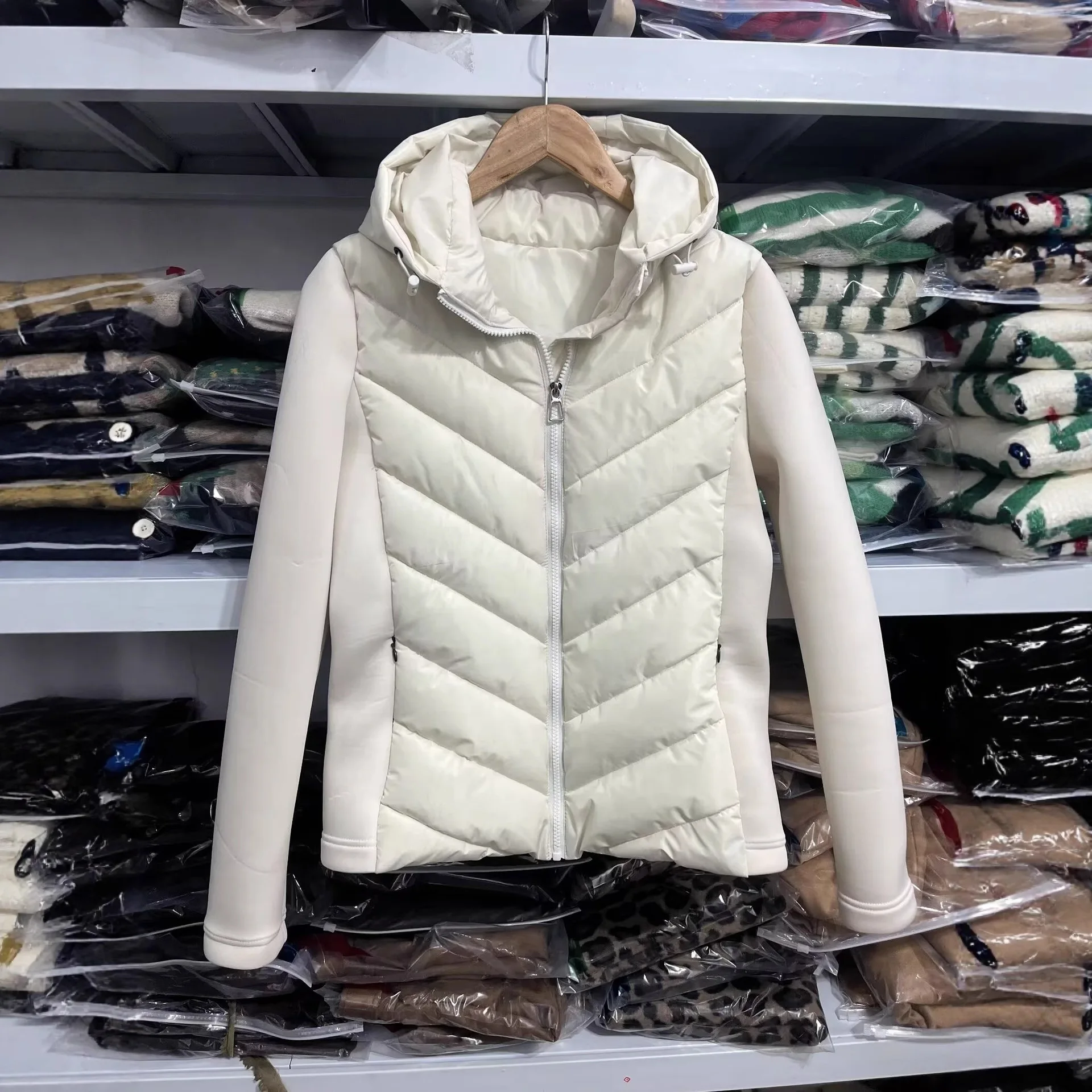 

Autumn Elegant Slim Hooded Long Sleeve Cotton Coat Stand Collar Sports Jacket Ladies' Fashion Patchwork Long Sleeve Outwear