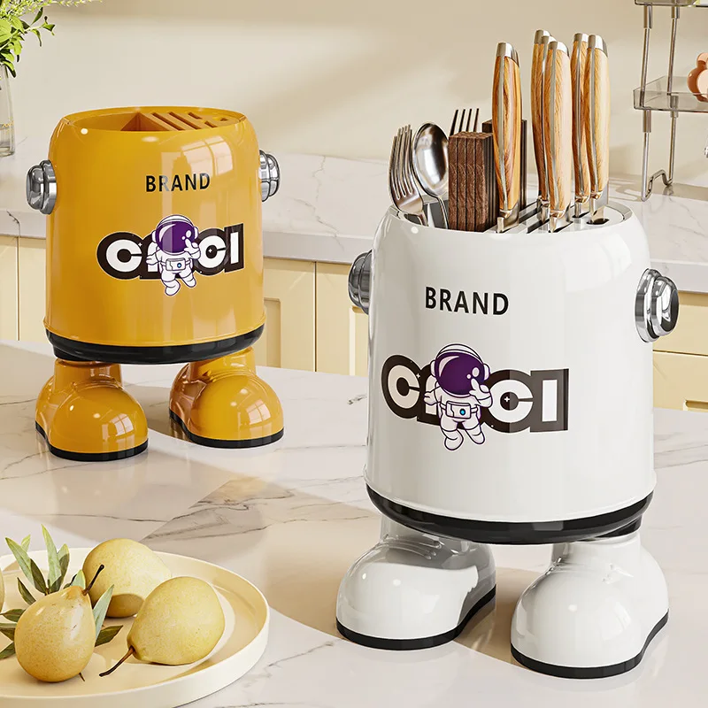 Knife holder for home kitchen creative cartoon tableware storage rack, with multi-functional chopstick holder for draining water