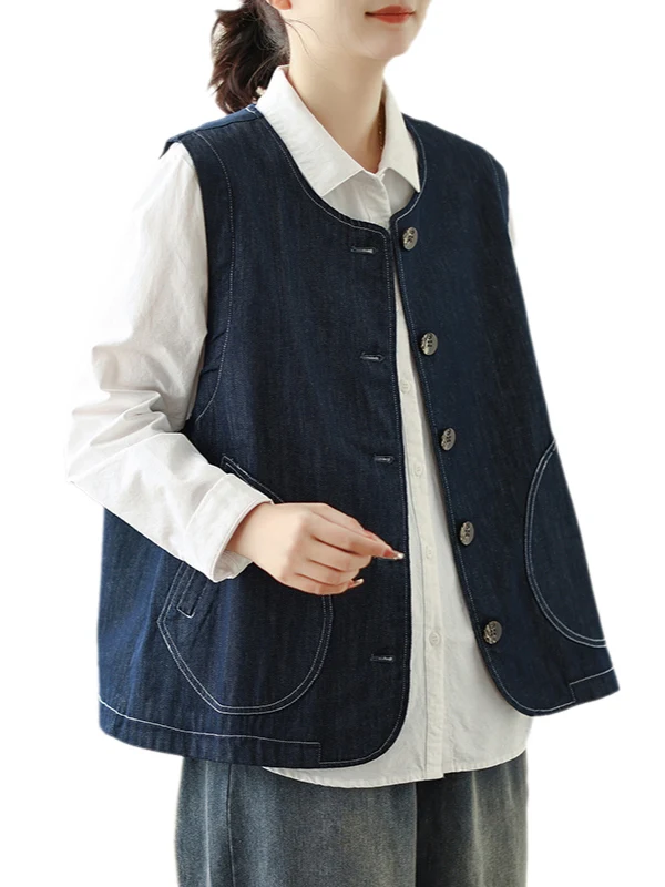 Gilet en jean pour femmes Jaet printemps 2025 Sle superposition bouton unique ket oulder haut de gamme sentiment trajet Faion