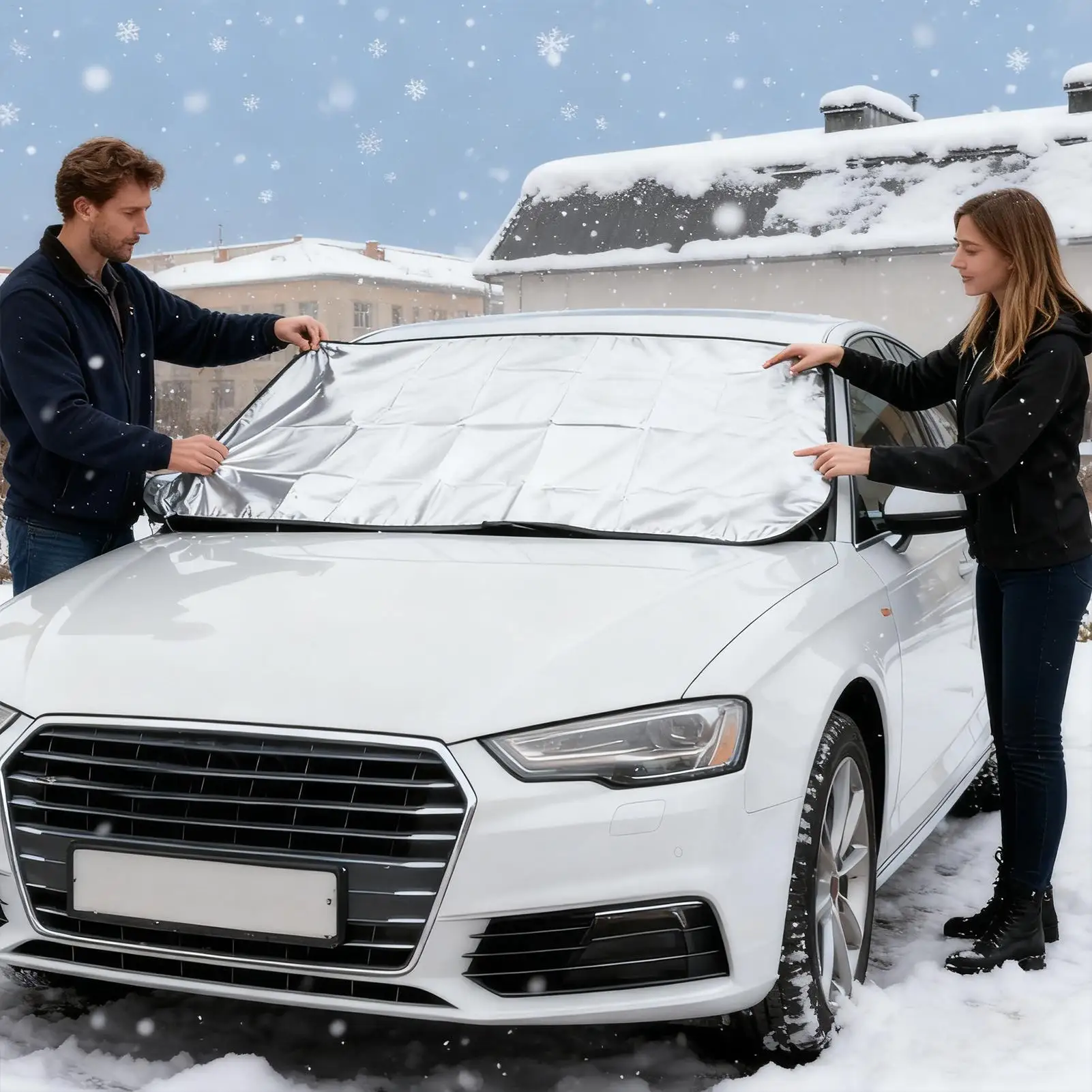 الزجاج الأمامي غطاء الثلوج للطي تجميد نافذة حامي 59.06x27.56x0.39 بوصة غطاء ثلج السيارة للتنقل اليومي وقوف السيارات الشتوية