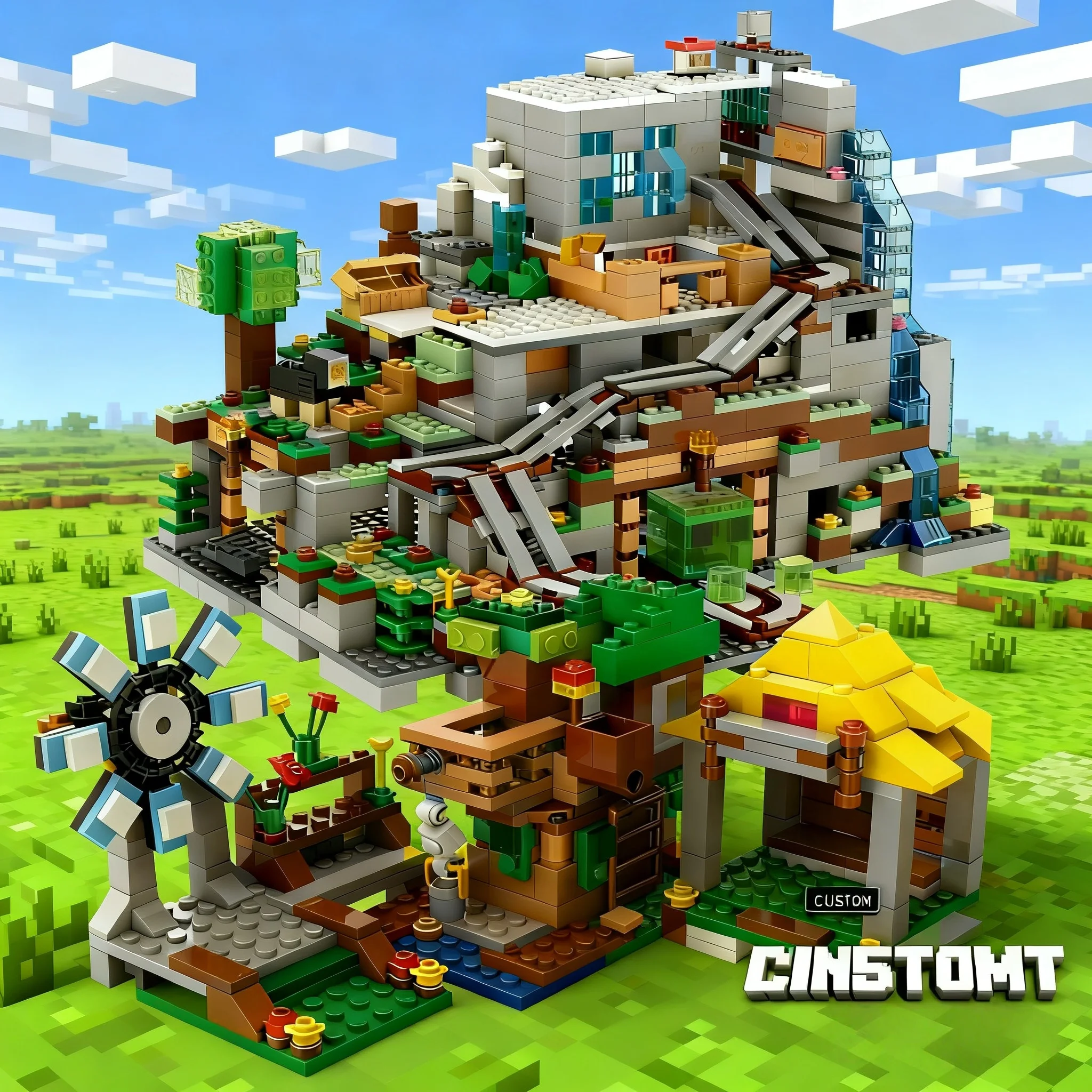 1000+ピース 風車島トラップ城 積み重ね式ビルディングブロックセット、家の装飾、クリスマス/ハロウィン/誕生日プレゼントに最適