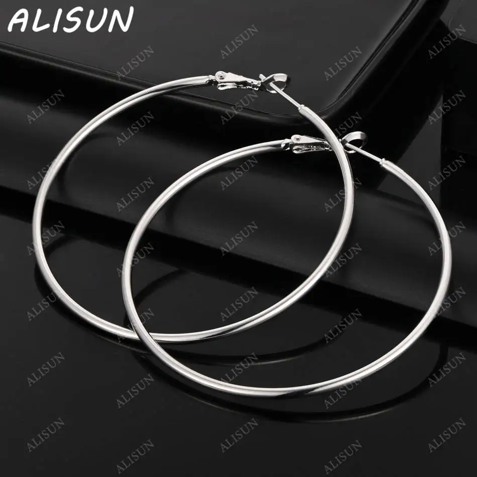 

ALISUN 925 Sterling Silver 60mm Thin Round Hoop Earring For Women Fashion Jewelry Vintage Grace Charm Noble Party Birthday Gifts