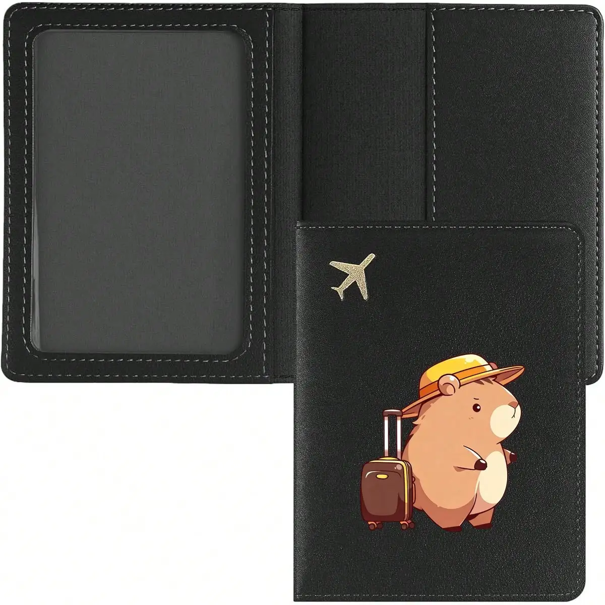 Reisepasshülle mit Capybara-Muster, 2-teiliges Set, Reisepass- und Ticket-Etui, Leichter Reisekartenhalter – Detail 8