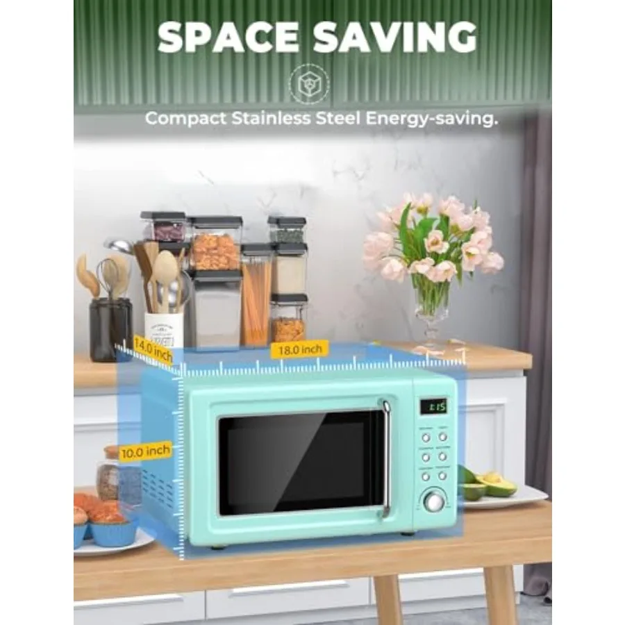 Countertop Retro Microwave Oven 0.7 Cu Ft Small Microwave with Defrost 5 Micro Power 8 Auto-cooking Set Child Lock Compact Micr