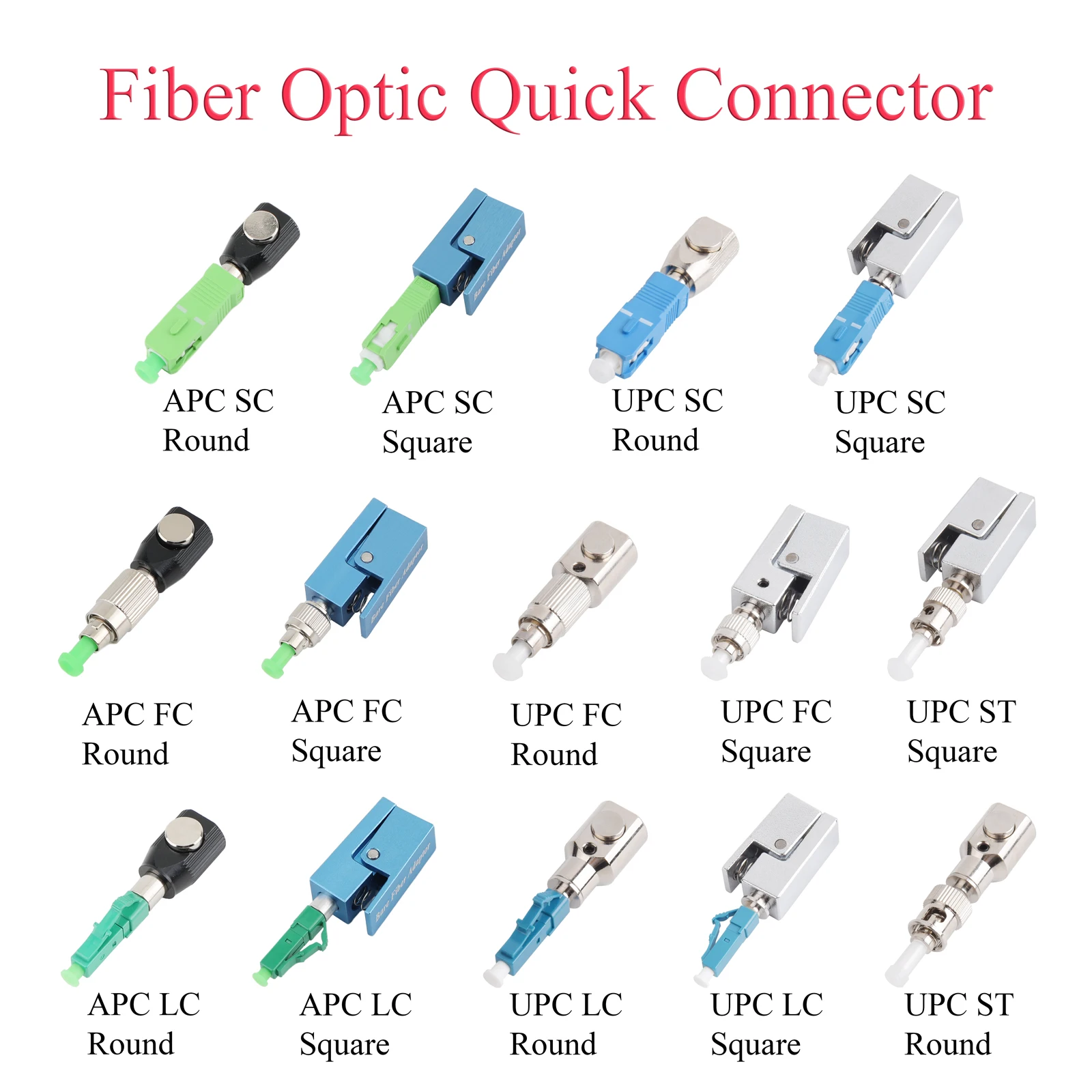 1×Fiber Optic Fast Connector APC FC LC SC ST Male Single-mode Round Square Quick Catch Adapter For Quick Test Installations