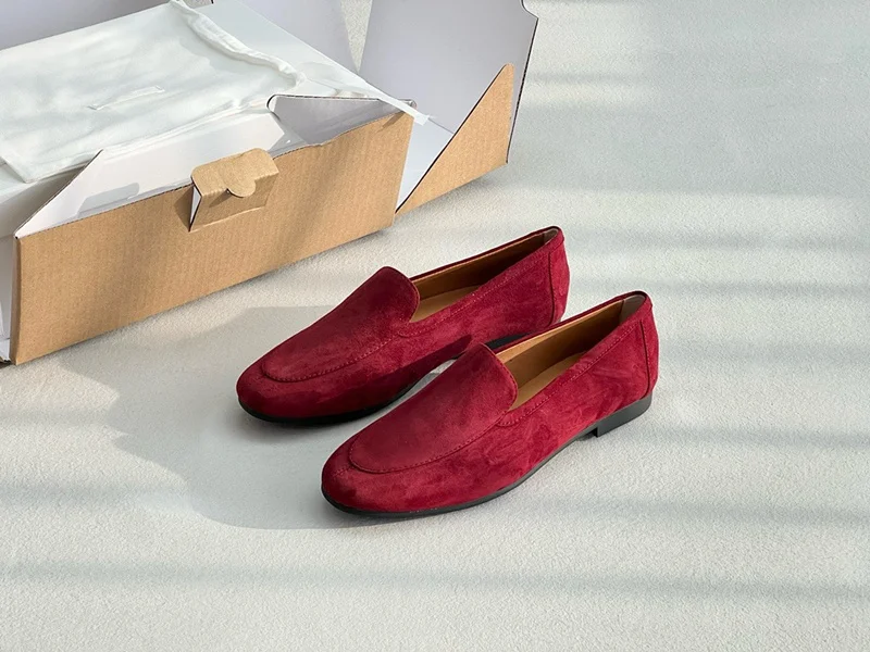 

Withered Minimalist And Fashionable Women's Loafers Sheepskin Velvet Deer Skin Genuine Leather Slip-On Flat Shoes Women
