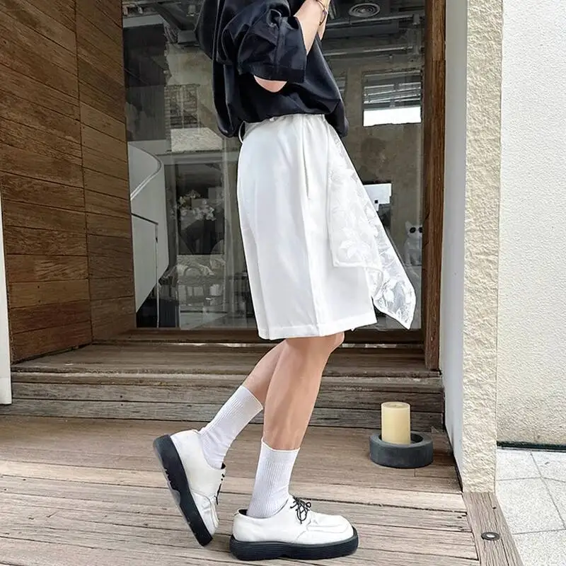 LUZHEN Original Embroidery Lace Patchwork Hemline Floral Solid Pattern Color Shorts Men's Elegant Handsome Casual Pants JY7138