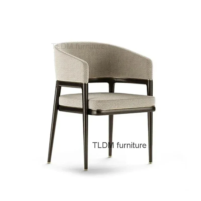 Italian Light Luxury Fabric Dining Chairs Modern Dining Room Furniture Home Back Armchair for Kitchen Nordic Hotel Wood Chair L