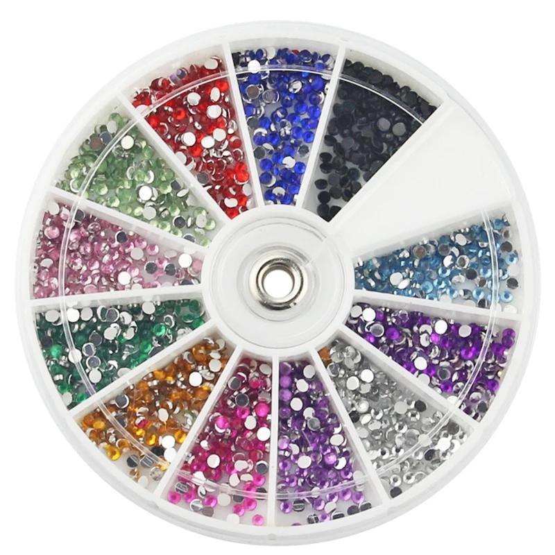 Mixed 12 Color 1.5MM,2MM,3MM Shining Stone 3d Nail Rhinestones Small Beads Manicure DIY Nail Art Decoration In Wheel Accessories