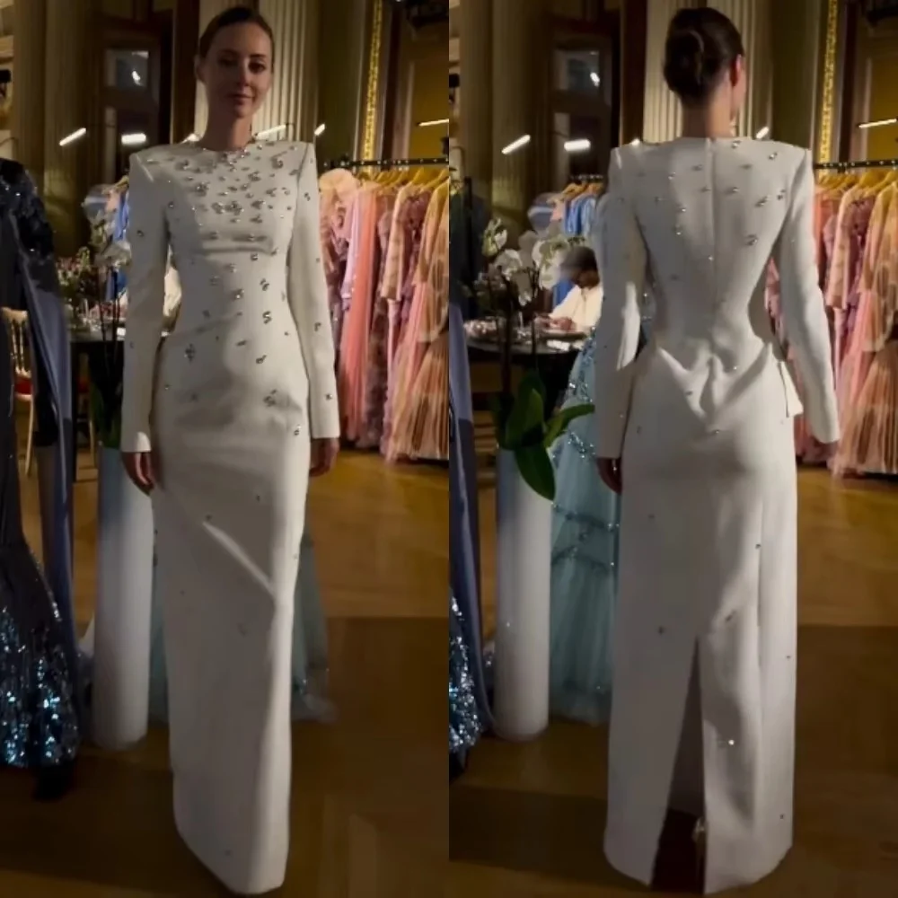 

Customized Exquisite Beading Zipper Evening Dress Charming O-neck Long Sleeve Prom Dress Elegant Ruffles Party Gown فساتين س