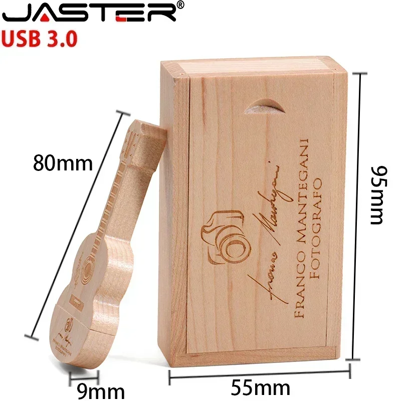 JASTER Guitar USB 3.0 Flash Drive Wooden Box Memory Stick Creative Wedding Gifts Pendrive Free Custom Logo 16GB 32GB 64GB 128GB