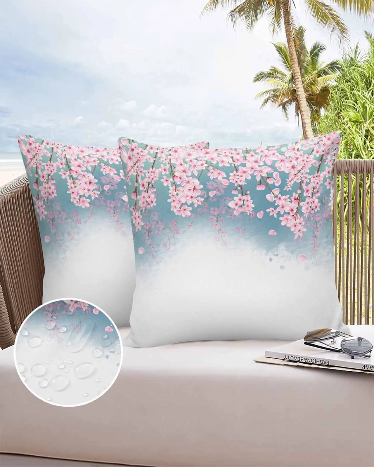 2/4 Pcs Peach Blossom Watercolor Flower Waterproof Pillowcase Office Sofa Throw Pillow Case Car Cushion Cover Home Decor