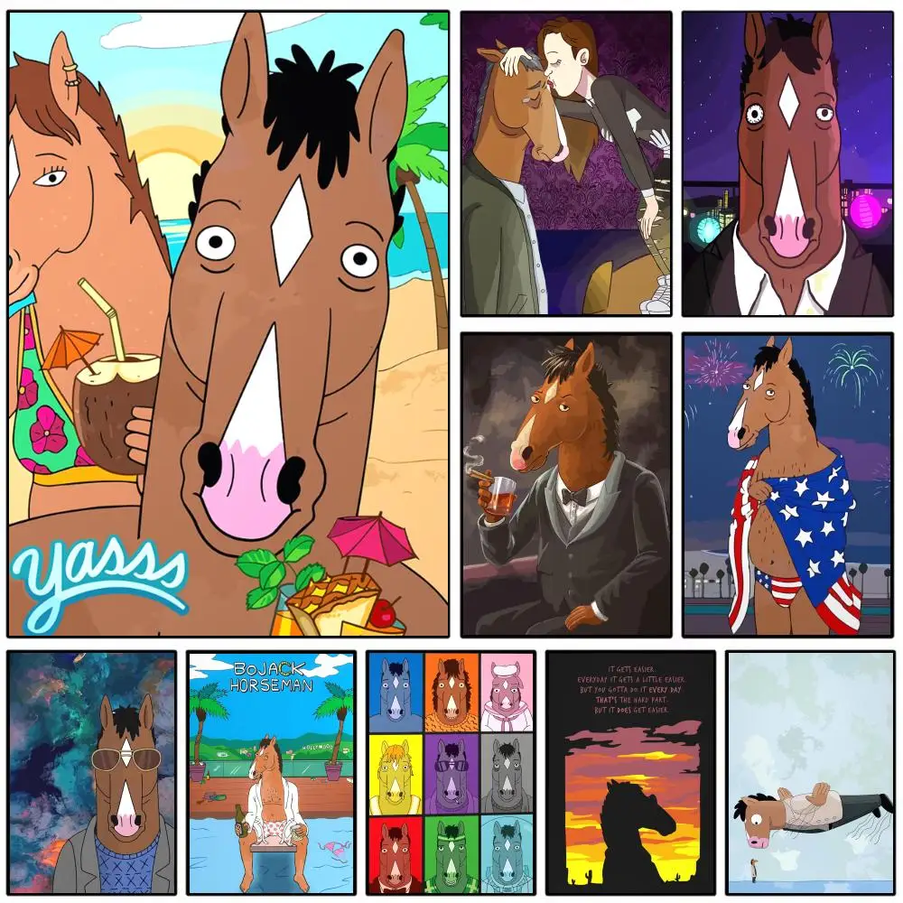 B-BoJack H-Horseman ANIME Poster Self-adhesive Art Waterproof Paper Sticker Coffee House Wall Decor