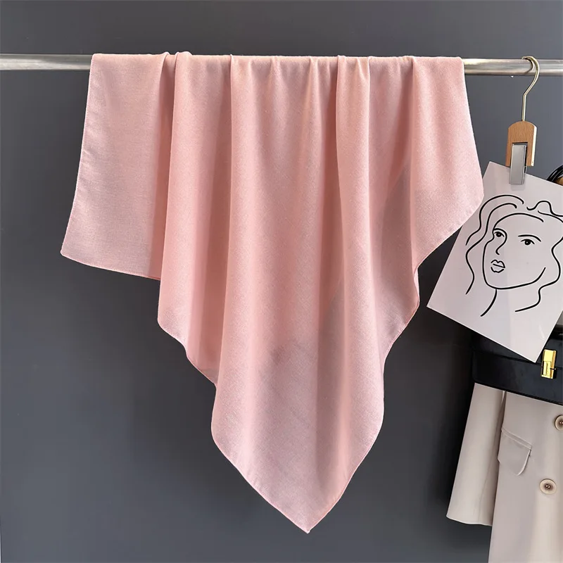90x90cm Retro Solid-color Cotton and Linen Scarf Square Scarf Thin Sun Protection Shawl Headscarf Decoration Versatile for Women