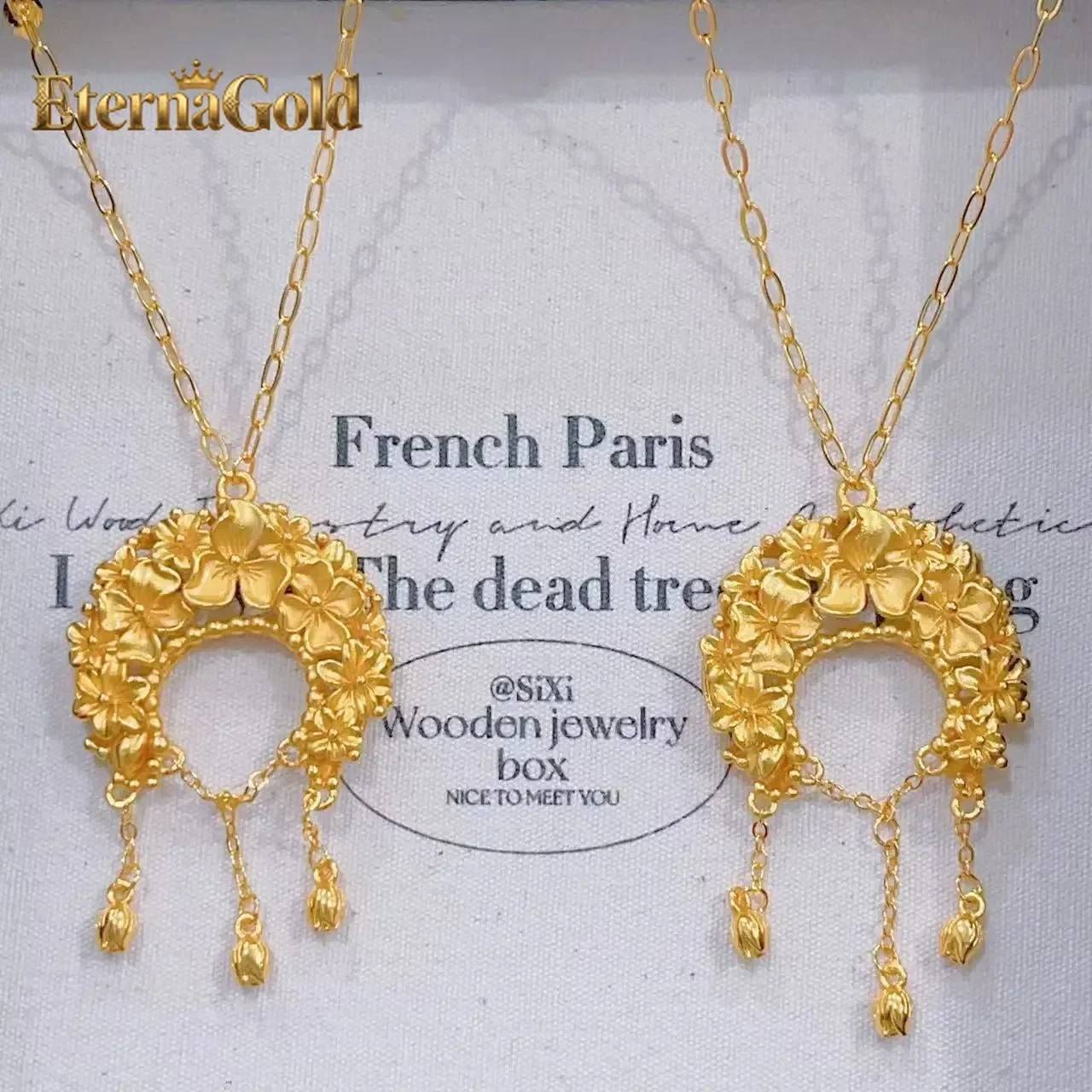 EternaGold Luxury 24K 9999 Pure Gold real gold Splendid Flower Group Hydrangea Pendant Necklace Women's Clavicle Chain