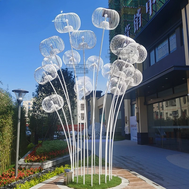 Garden Landscape Residential Area Sales Office Marketing Center Greenland Stainless Steel Metal Dandelion Sculpture Soft Decorat