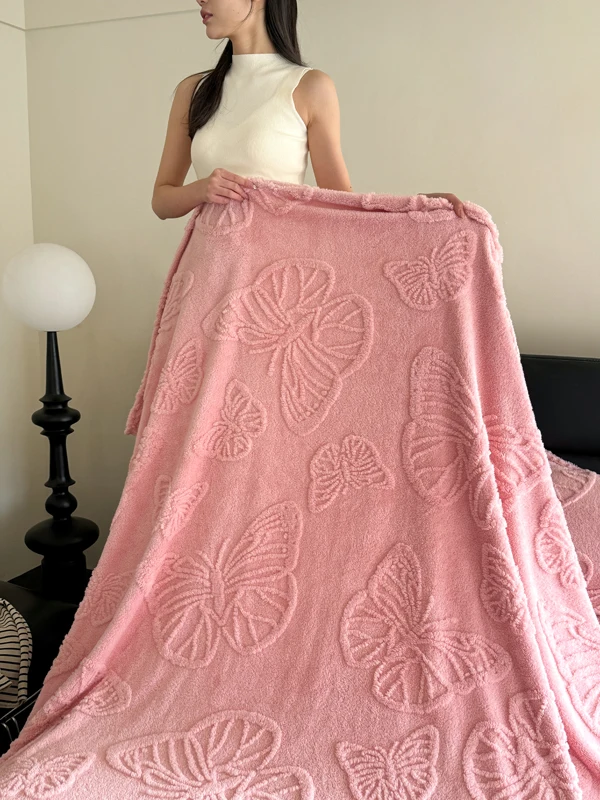 Elegant Taffeta Jacquard Throw Blanket - Delicate Butterfly Pattern, Soft and Plush, Versatile Use for Cozy Comfort Anywhere
